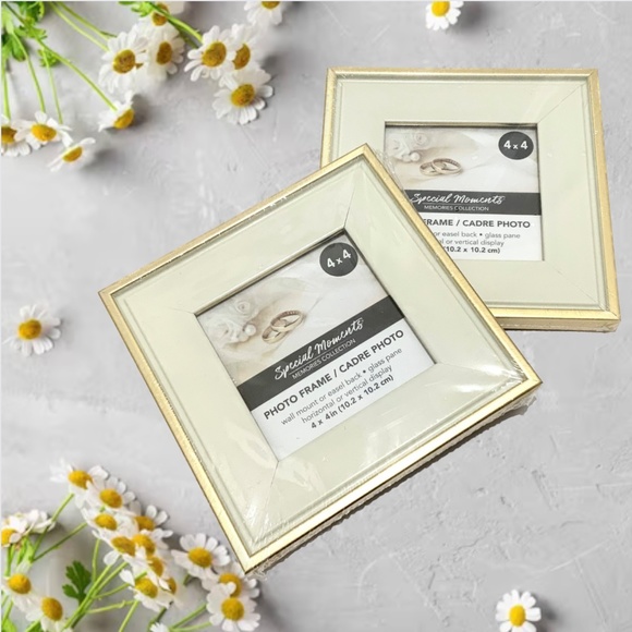 Set of 2 Picture Frames Ivory Gold Photo Frame with Mat Poster Frame 4x4 inches - Picture 2 of 8